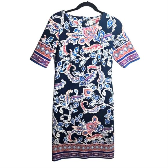 Shelby & Palmer Boho Textured Midi Dress Stretchy Paisley Floral Bodycon Size 6 - Picture 1 of 9